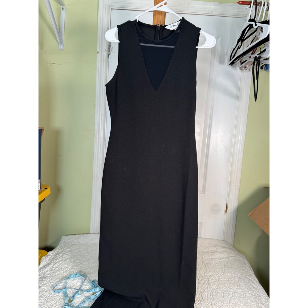 The Drop Black Sleeveless Mesh Illusion V-Neck Sheath Midi Dress Small